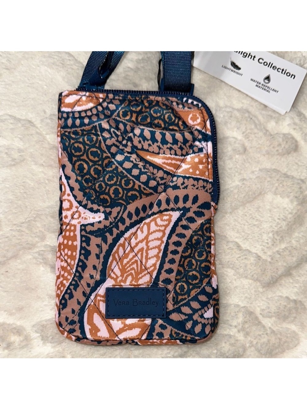 Vera Bradley RFID Blue Pink Tan Fern Paisley Ultralight Mini Cell Phone Bag
